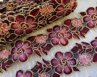 1yard   Pretty   Bungundy purple   flower  venice  lace trim diy sewing collar dress hair accesory 4.7cm