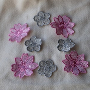 Set of  8pcs  80pcs  bulk lot  Pink s flower  lace sewing on patch  girl apparel doll   about  3.5cm 5cm