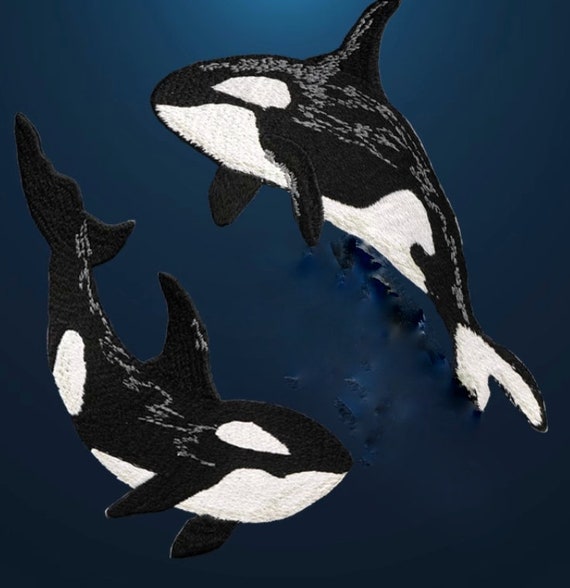 Large Killer Orca Whale Embroidered Iron on Patch 8inch Marine