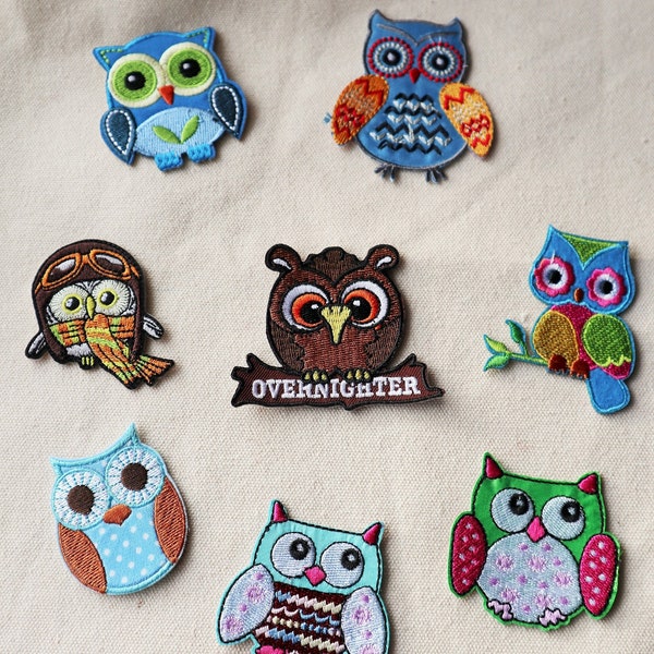 Set of 8pcs bulk lot caroon   owl  embroidered     iron  on patch  badge  diy kids wear  5-8cm 2-3inchh