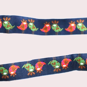 Ruban de fleurs à broder oiseau bleu orange vert style rétro, scrapbooking, couvre-chef bricolage 1,8 cm