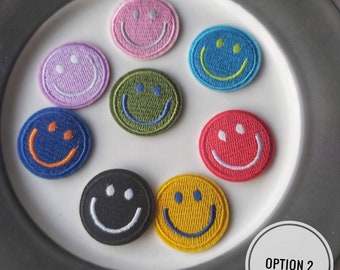 Set of  8pcs  80pcs bulk lot  Multi colors embroidered  self adhesive stick on smiley face  iron on patch   apparel diy   3.3cm