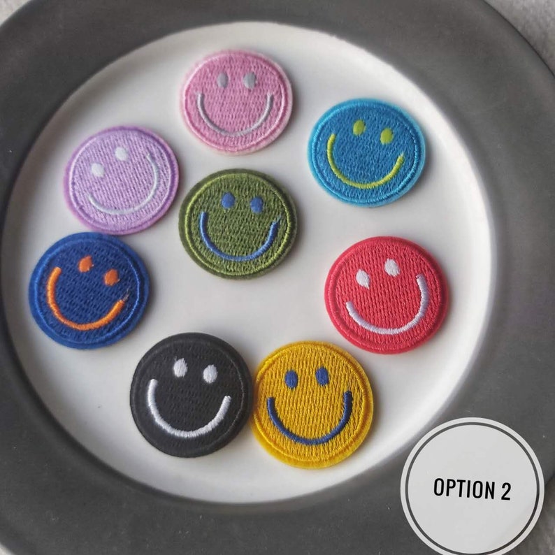 Set of 8pcs 80pcs bulk lot Multi colors embroidered self adhesive stick on smiley face iron on patch apparel diy 3.3cm image 1