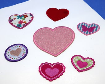 Set of  7pcs Valentine heart  collection pink red  embroidered   iron on patch diy  about  4-9cm