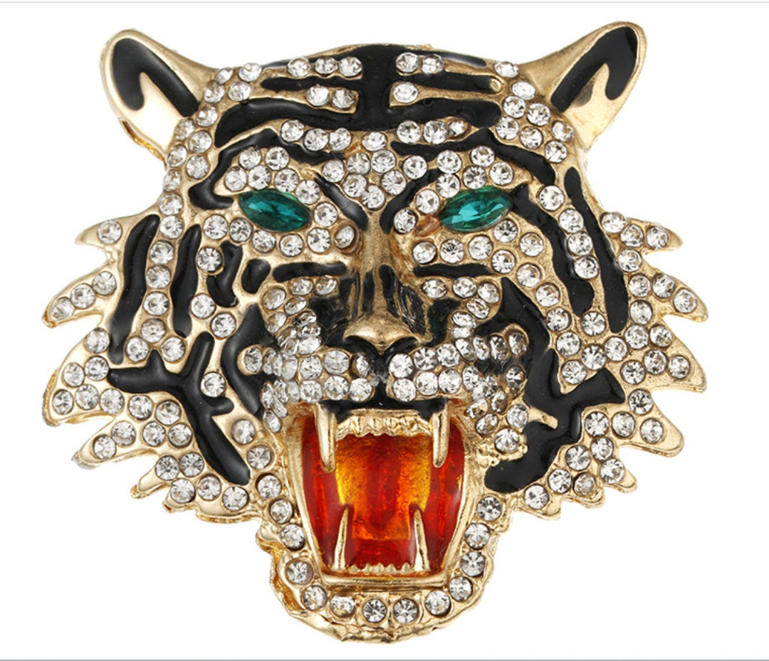 Tiger Rhinestone 1pc 5pcs Rhinestone Tiger Head Enemal Metal Pin and Pendant Fashion Diy ...