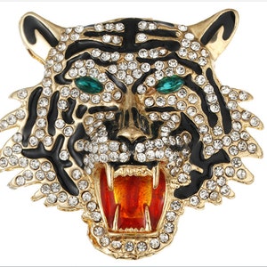 1pc 5pcs Rhinestone tiger head   enemal metal   pin and pendant  fashion  diy  necklace keychain  about 5.7cm