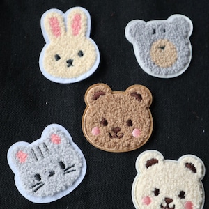 Lot de 5 pièces, 40 pièces en vrac, chenille, bébé ours, lapin, tête de chat, brodée, fer sur l'écusson, 5 cm 2 pouces