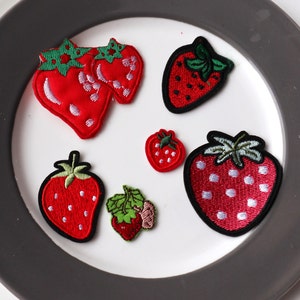 Set of  6pcs  12pcs   red  strawberry  embroidered iron on patch   about   3-5cm bulk lot