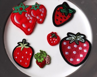 Set of  6pcs  12pcs   red  strawberry  embroidered iron on patch   about   3-5cm bulk lot