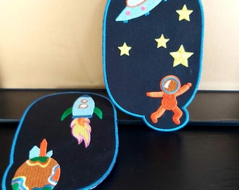 Ensemble de 2pcs 6pcs en vrac astronaute espace fer brodé sur patch badge vente bricolage couture garçon favori loot bag cadeau 7x14cm genouillère