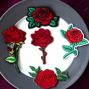 Set of 5pcs 50pcs  bulk lot red rose  embroidered  iron on patch   diy sewing Jean jacket hat  5-9cm