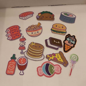 Set of  6pcs  18pcs   bulk lot  Candy lollipop  cake ,pizza food   embroidered  self adhesive stick on  iron on patch   diy    5-6cm 2inch