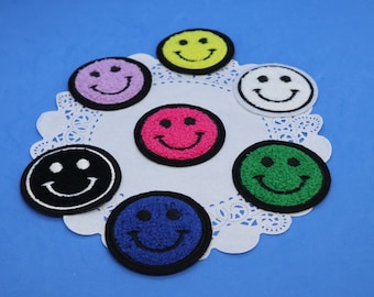 Buy one get one free  cartoon Chenille  smiley face embroidered iron on patch bulk lot sale  6cm 2.4inch