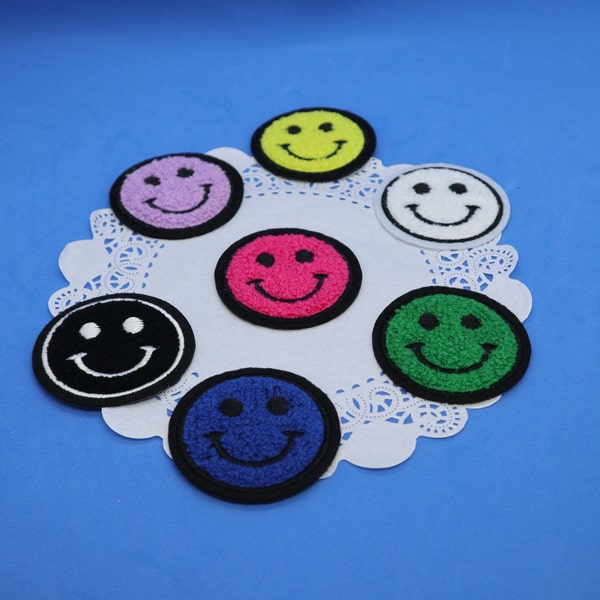 Buy one get one free  cartoon Chenille  smiley face embroidered iron on patch bulk lot sale  6cm 2.4inch