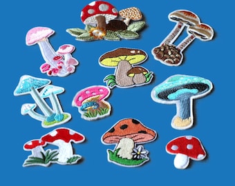 Set of  10pcs   50pcs  bulk lot  mixed mushroom Fungus collection   embroidered    iron on patch  4-8cm