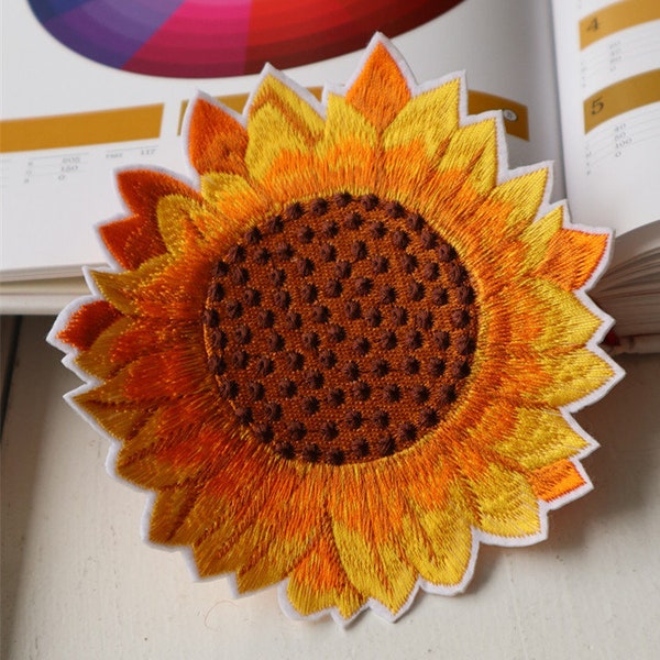 1pcs  6pcs bulk lot  Extra Large  sun flower  sunflower   embroidered  iron on sewing on  patch   jacket winter coat   13.5cm 5.4inch