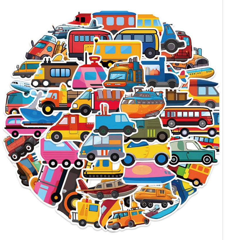 Transportation Car Sticker Set of 50pcs Transportation Collection Vinyl Stickers for Waterbottle ...