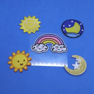 Lot de 5 pcs 10 pcs 50 pcs lot mixte soleil lune arc-en-ciel collection brodé fer sur patch bricolage bébé enfants portent 4-5 cm