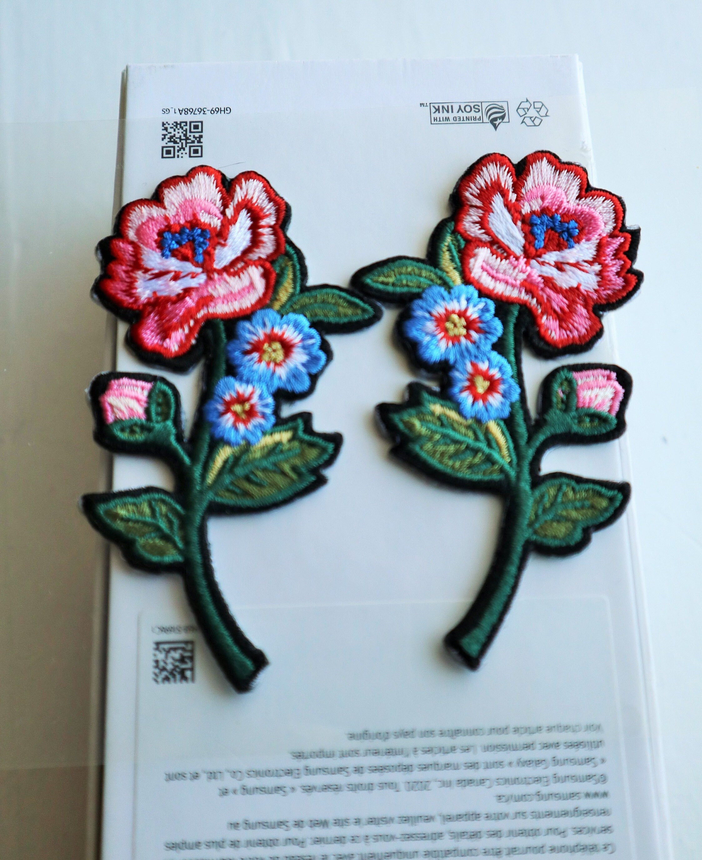 2 pezzi/set ricamato con nastro rosa fiore toppa distintivo per