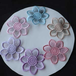 Set von 6 Stück 48 Stück Groß Lot rosa Beige Blau Lila gestickte Sonne Blume Patch Applikation Nähen diy Kleid 7 cm 2,8 Zoll