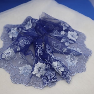 1yard 2yards 12yards bulk lot Blue /white embroidered flowerr lace trim diy sewing  hair accessory headband lingeries   about 12cm  5inch