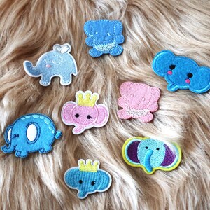 Set of  8pcs   bulk pack lot   mixed cartoon  blue pink  baby elephant embroidered iron on patch  about 5-6cm about 2inch