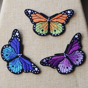 Set of 3pcs 24pcs 60pcs bulk lot Large Yellow orange purple Monach butterfly embroidered iron on sew on patch 9x4.5cm image 1