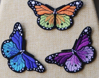 Lot de 3 pièces, 24 pièces, 60 pièces, lot en vrac, grand papillon Monach jaune, orange, violet, brodé à repasser sur couture, patch 9x4,5 cm