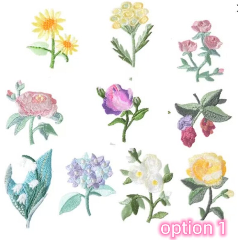 Set of 10pcs 100pcs bulk lot pretty flower collection embroidered iron on patch 3-4cm option 1