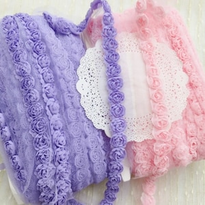1 yard 6 yards Rose violet Rose fleur dentelle garniture bricolage couture accessoire pour cheveux bandeau robe de mariée 1.5 cm