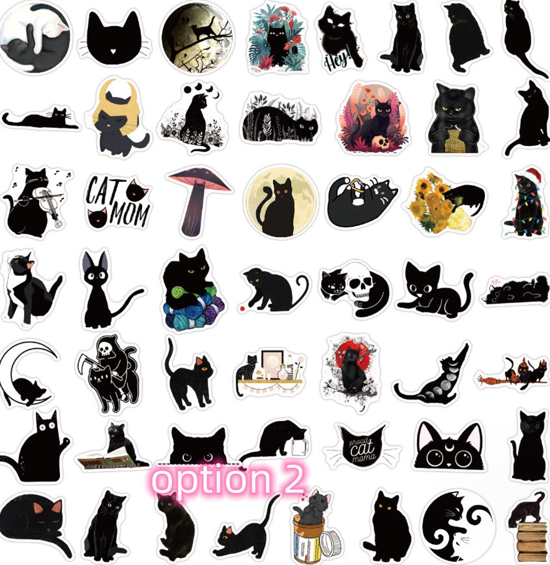 Set of 50pcs 100pcs Black Cat Vinyl Stickers for Waterbottle,hydro ...