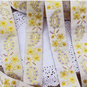 Ruban beige de fleur de damas brodée d'or de design rétro de 12 mètres, scrapbooking, emballage cadeau bricolage couvre-chefs environ 2,5 cm 1 pouce
