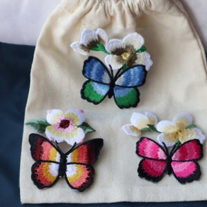 Set of  3pcs   bulk lot butterfly and flower  stick on embroidered   iron  on  sew on patch  diy  kids wear about   6x8cm