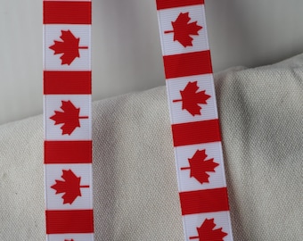 2yards  20yards  100yards  bulk lot canada  canadian  flag maple leaves   grosgrain ribbon,  diy scrapbooking hair bow keychain  22mm