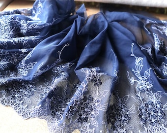 Blue flower   embroidery  lace trim diy sewing   doll  dress hair accessory  about 22cm 9inch