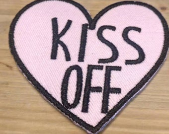 Heart kiss off  embroidered   iron  on patch  diy  denim sewing  7cm 2.8inch bulk lot wholesale