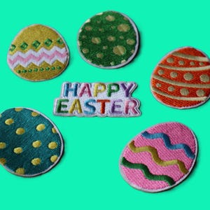 Set of 6pcs 30pcs   bulk lot  Happy Easter easter egg embroidered self  adhesive  iron on  stick on iron on patch  Easter Card  4x5cm
