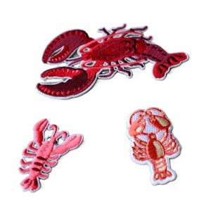 Set of 3pcs   36pcs bulk lot  large small   embroidered red lobster iron  on patch