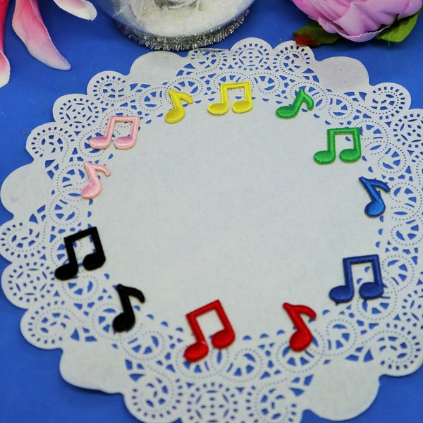 Set of   12pcs 60pcs  bulk lot  small mini   size    music notes  self adhisive self stick    embroidered iron on patch    1.5cm  doll