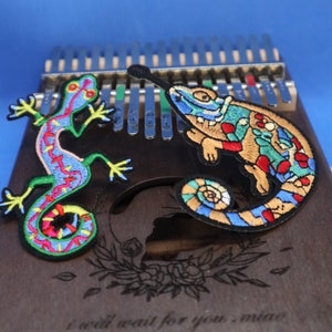 Set of 2pcs Rainbow  Chameleon  lizard   embroidered iron on patch  about  8cm