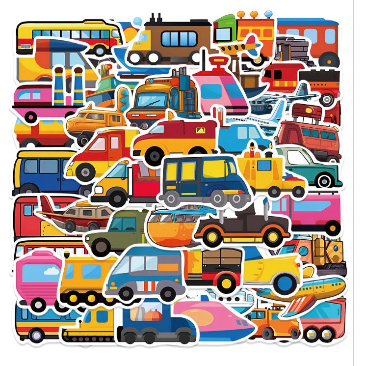 Daily Transport Sticker Set of 50pcs Transportation Collection Vinyl Stickers for Waterbottle ...