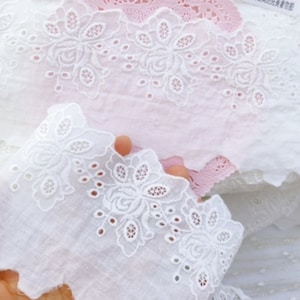 1 yard 6 yards blanc cassé brodé rose fleur coton dentelle garniture bricolage couture bébé vêtements poupée environ 8 cm 3,4 pouces