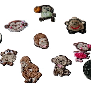 Lot de 9 mini-singes de dessin animé, 45 pièces, fer brodé sur écusson bricolage d'environ 2-3 cm