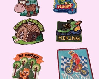 Set of  6pcs 12pcs bulk lot mixed   summer camping fishing cycling hiking embroidered iron on patch  about 5cm 2inch wholesale
