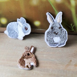 Set of  3pcs 12pcs  60pcs  bulk  lot mixed  small  tiny mini brown  grey bunny rabbit   embroidered   iron  on patch  diy 2-3cm