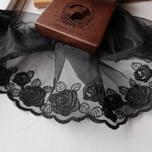 1yard 8yards bulk lot  Black  embroidery rose  flower  lace trim diy sewing  hair accesory   20CM 8INCH   6.5cm  2.5inch