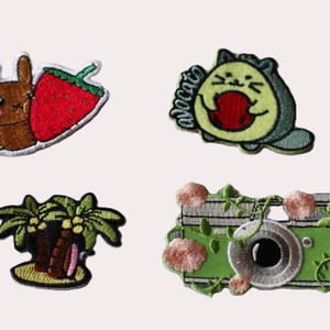 Set of  4pcs  60pcs  bulk lot  strawberry  bunny rabbit tropical coconut tree  Camera avocado  embroidered   iron  on patch   diy  4-7cm