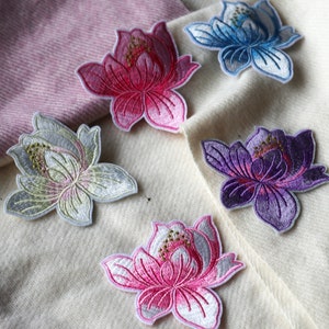 Set of 2pcs  bulk lot Pink blue Purple  lotus  flower   embroidered  iron on sewing on  patch 8cm 3.2inch