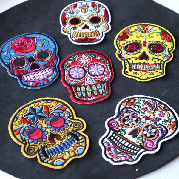 Set of  6pcs bulk lot Large rose suguar  skull iron on sew  on patch  badge  halloween  cosplay dress decoration about 10cm 4inch
