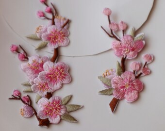 Set of  2pcs bulk lot  cherry blossom flower   collection  embroidered  iron on sewing on  patch   about 3-4inch